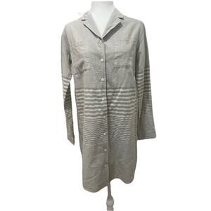 NWOT Bridge & Burn Khaki Blue Linen Cotton Blend Button Down Long Sleeve Dress S